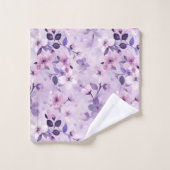 Handgemalte lila Kirschblüten Badhandtuch Set (Waschlappen)