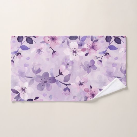 Handgemalte lila Kirschblüten Badhandtuch Set (Handtuch)