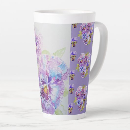 Handgemalte Lila Pansy-Stiefmütterchen Blumenmuste Milchtasse (Rechte Ecke)