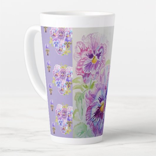 Handgemalte Lila Pansy-Stiefmütterchen Blumenmuste Milchtasse (Linke Ecke)