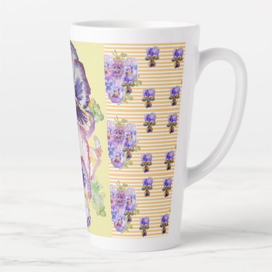 Handgemalte Lila Pansy-Stiefmütterchen Blumenmuste Milchtasse (Rechts)