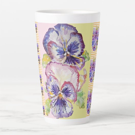 Handgemalte Lila Pansy-Stiefmütterchen Blumenmuste Milchtasse (Vorderseite)