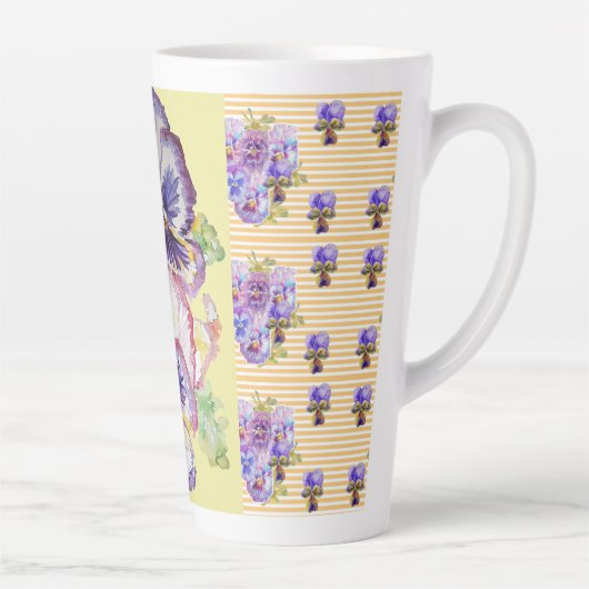 Handgemalte Lila Pansy-Stiefmütterchen Blumenmuste Milchtasse (Rechts)