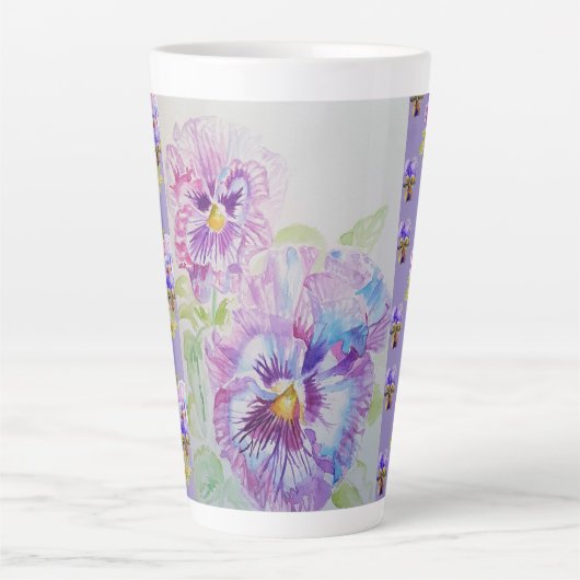 Handgemalte Lila Pansy-Stiefmütterchen Latte Tasse (Vorderseite)