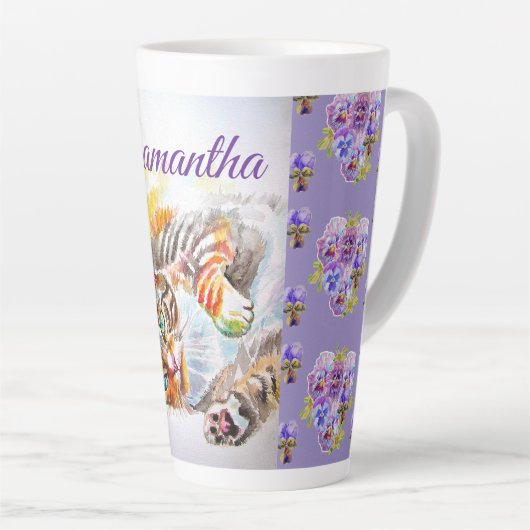 Handgemalte Lila Tabby Katzen Katzen Latte Tasse G (Rechte Ecke)