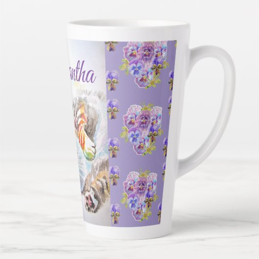 Handgemalte Lila Tabby Katzen Katzen Latte Tasse G (Rechts)