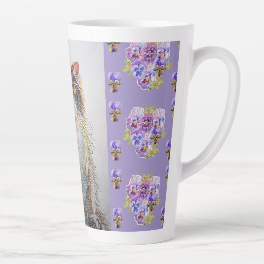 Handgemalte Lila Tuxedo Katzenblume Latte Tasse (Rechts)