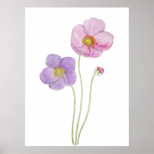 handgemalte lila und rosa cosmos-blumen tinte an poster