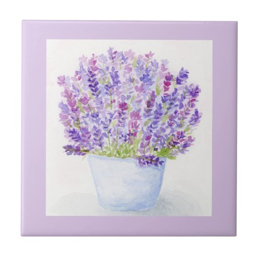 Handgemalte lose Wasserfarbe-Lavendel-Blumen Fliese (Vorderseite)
