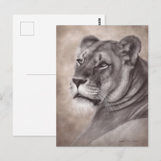 Handgemalte Löwin-Wildtier-Kunst Postkarte (Vorne/Hinten)