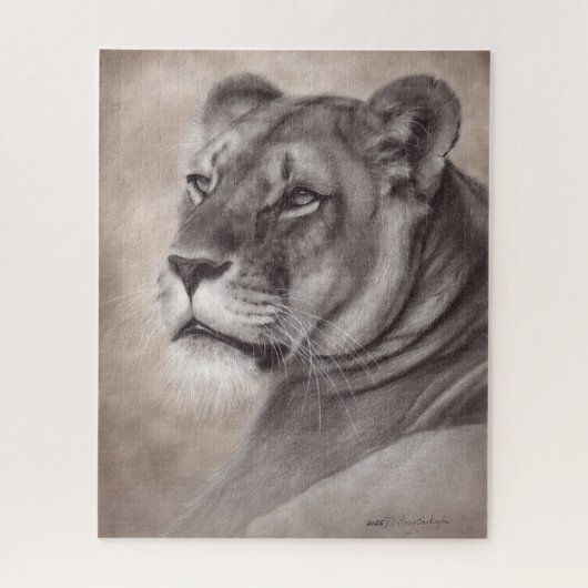 Handgemalte Löwin-Wildtier-Kunst Puzzle (Vertikal)
