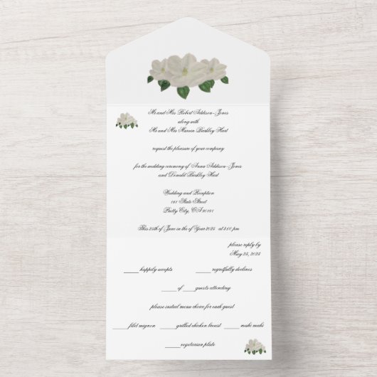 Handgemalte Magnolia Magnolias All In One Einladung (Innen Boden)