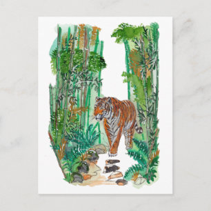 Handgemalte majestätische Tiger-Dschungel-Aquarell Postkarte