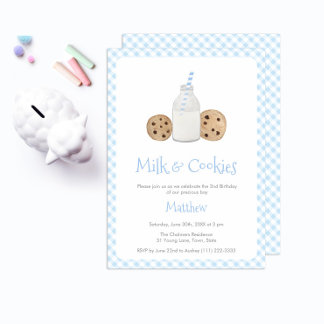 Handgemalte Milch & Cookies Junge Geburtstagsparty Einladung