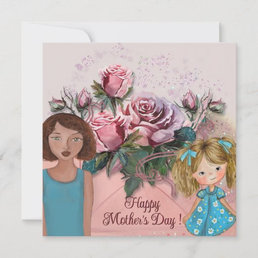 Handgemalte Muttertagskunst Rose Feiertagskarte (Vorderseite)