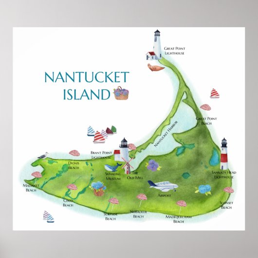 Handgemalte Nantucket-Insel Poster (Vorne)