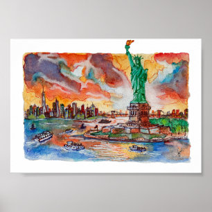 Handgemalte New York Liberty Statue Aquarell Poster