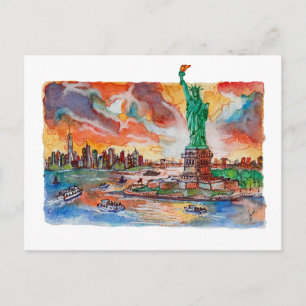 Handgemalte New York Liberty Statue Aquarell Postkarte