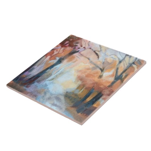 Handgemalte, orange-gelbe Bäume Fliese (Seite)