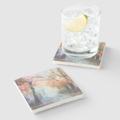 Handgemalte, orange-gelbe Bäume Steinuntersetzer (Seitenansicht)