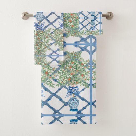 Handgemalte Orange Tree Topiary Ginger Jar Jars Badhandtuch Set (Insitu)