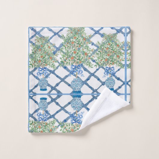 Handgemalte Orange Tree Topiary Ginger Jar Jars Badhandtuch Set (Waschlappen)