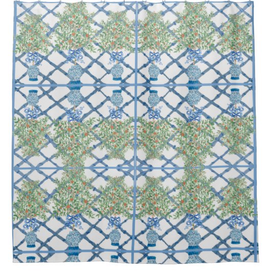 Handgemalte Orange Tree Topiary Ginger Jar Jars Duschvorhang (Vorderseite)