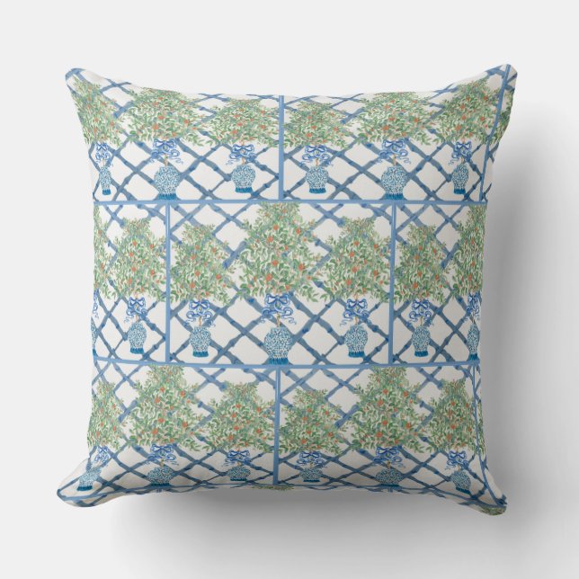 Handgemalte Orange Tree Topiary Ginger Jar Jars Kissen (Vorderseite)