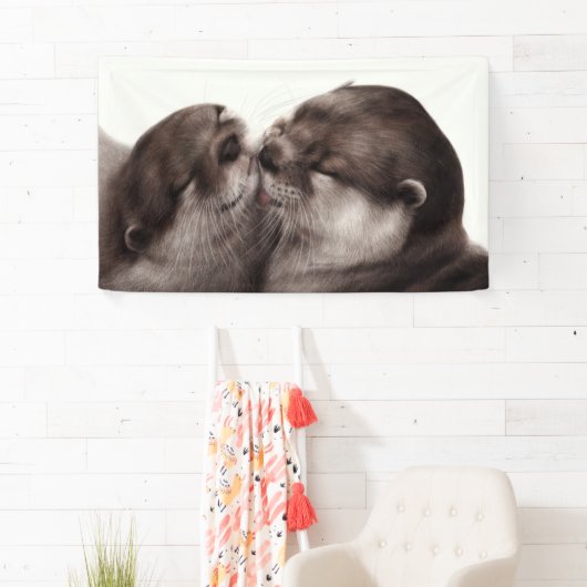 Handgemalte Otters - Zender Moment Wildlife Art Banner (Insitu)