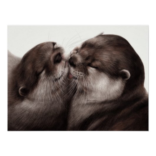 Handgemalte Otters - Zender Moment Wildlife Art Poster (Vorderseite)
