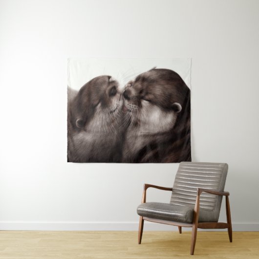 Handgemalte Otters - Zender Moment Wildlife Art Wandteppich (Beispiel (Horizontal))