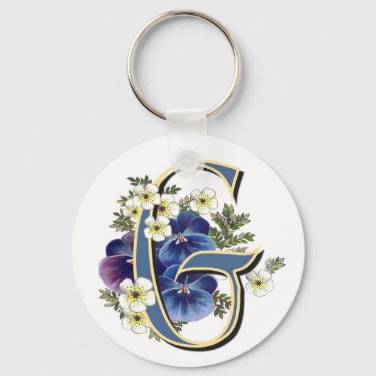 Handgemalte Pansy Initial - G Schlüsselanhänger (Vorderseite)