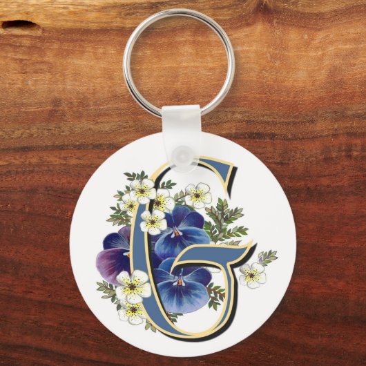 Handgemalte Pansy Initial - G Schlüsselanhänger (Vorderseite)
