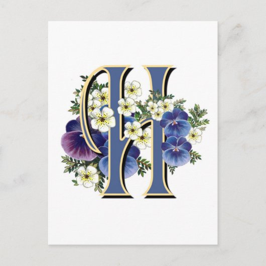Handgemalte Pansy Initial - H Postkarte (Vorderseite)
