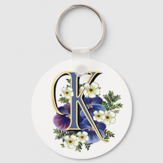 Handgemalte Pansy Initial - K Schlüsselanhänger (Vorderseite)