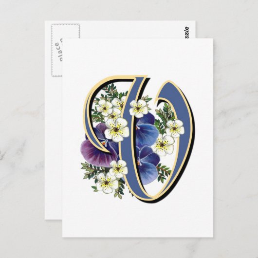 Handgemalte Pansy Initial Monogram - V Postkarte (Vorne/Hinten)