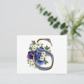 Handgemalte Pansy Initial Monogramm - S Postkarte (Stehend Vorderseite)