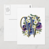 Handgemalte Pansy Initial Monogramm - W Postkarte (Vorne/Hinten)