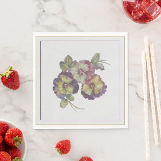 Handgemalte Pansy Luncheon Napkins — Pflaume und G Serviette (Beispiel)