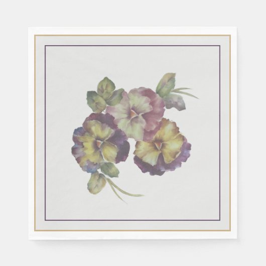 Handgemalte Pansy Luncheon Napkins — Pflaume und G Serviette (Vorderseite)