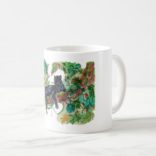 Handgemalte Panther-Dschungel-Aquarell-Kunst Kaffeetasse
