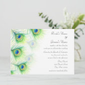 Handgemalte Pfauenfedern Hochzeitsfeiern Einladung (Stehend Vorderseite)