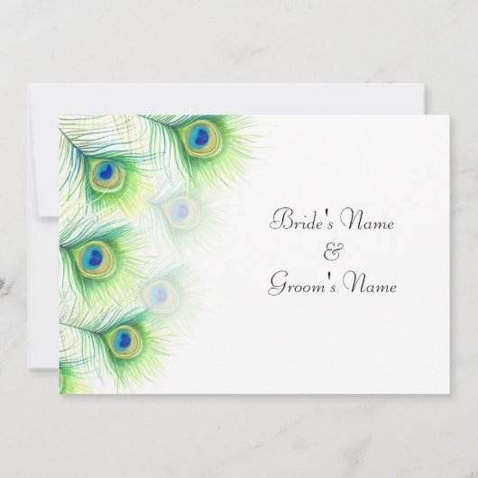 Handgemalte Pfauenfedern Hochzeitsfeiern Einladung (Rückseite)