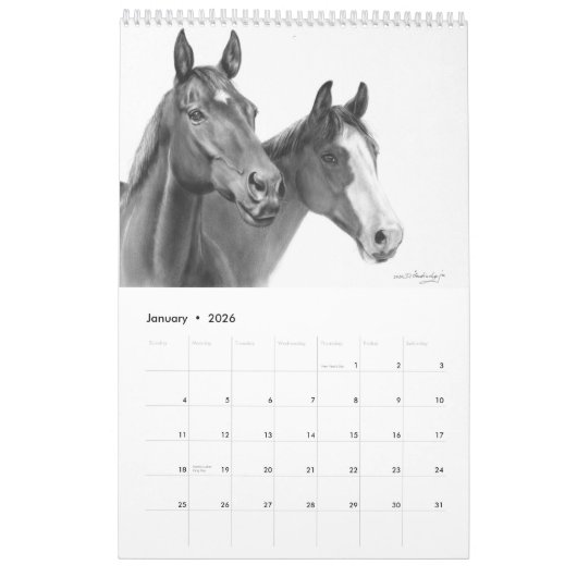 Handgemalte Pferde Kalender (Jan 2026)
