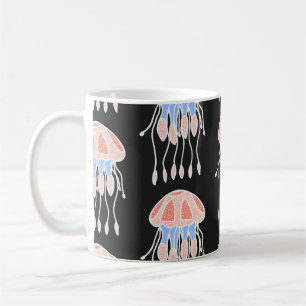 Handgemalte Quallen, lebendiges Vintages Muster. Kaffeetasse