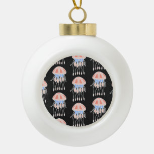 Handgemalte Quallen, lebendiges Vintages Muster. Keramik Kugel-Ornament