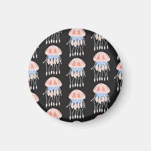 Handgemalte Quallen, lebendiges Vintages Muster. Magnet