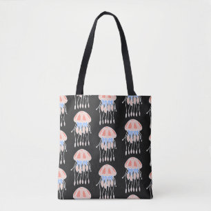 Handgemalte Quallen, lebendiges Vintages Muster. Tasche