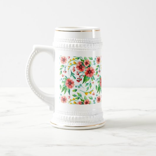 Handgemalte rosa Blume Blumenmuster-23498 Bierglas (Links)