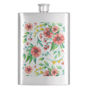 Handgemalte rosa Blume Blumenmuster-23498 Flachmann